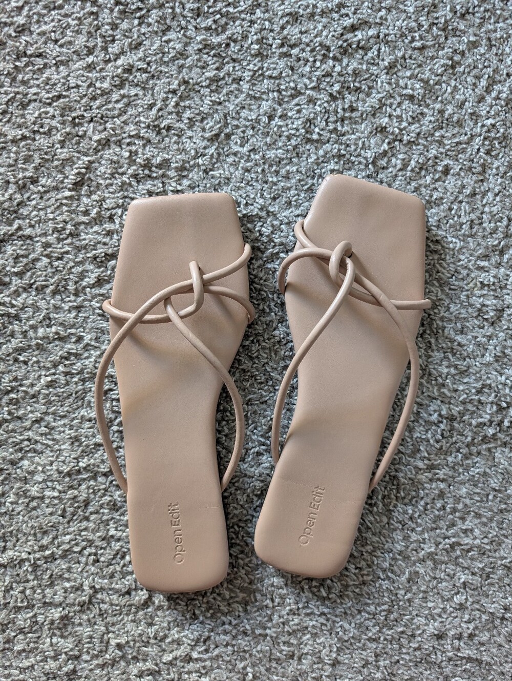 Nude Strappy Square-Toe Women's Sandals